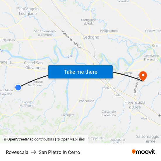 Rovescala to San Pietro In Cerro map