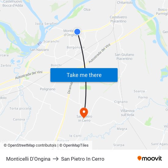 Monticelli D'Ongina to San Pietro In Cerro map