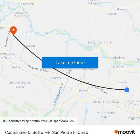 Castelnovo Di Sotto to San Pietro In Cerro map