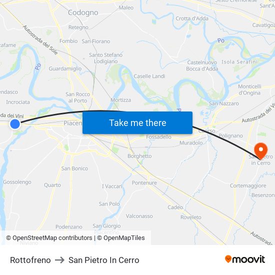 Rottofreno to San Pietro In Cerro map