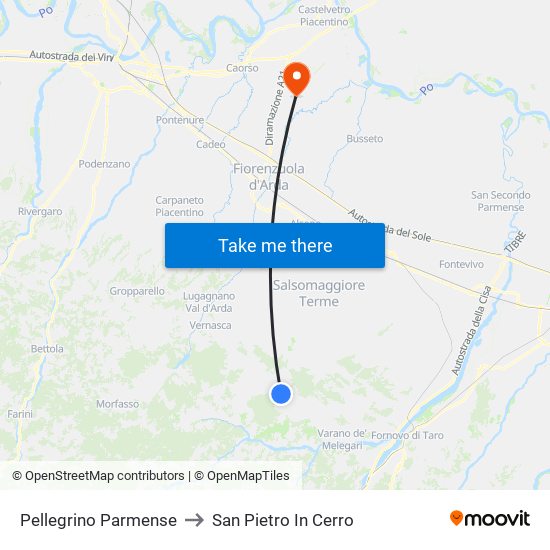 Pellegrino Parmense to San Pietro In Cerro map