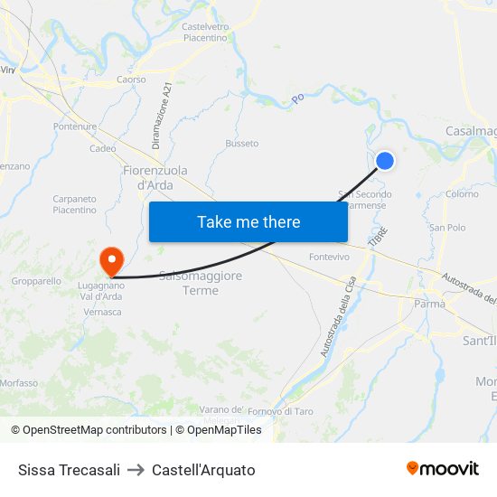 Sissa Trecasali to Castell'Arquato map