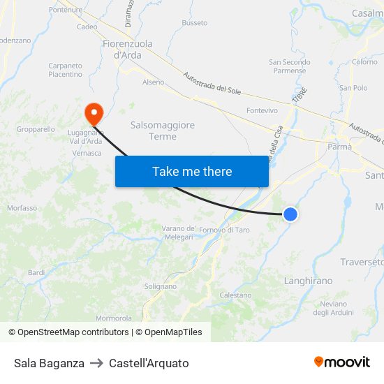 Sala Baganza to Castell'Arquato map