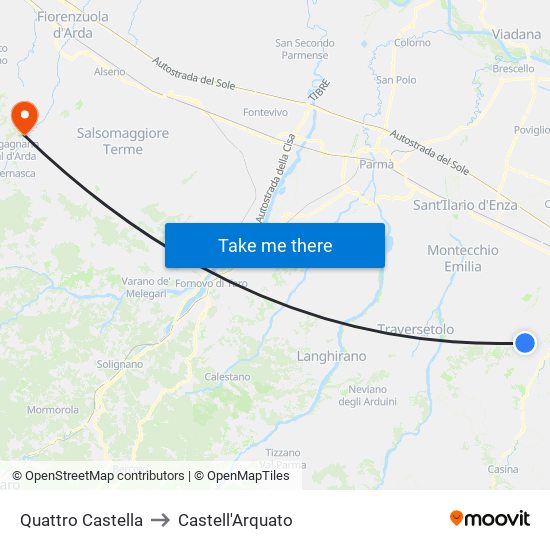 Quattro Castella to Castell'Arquato map
