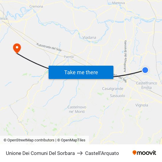 Unione Dei Comuni Del Sorbara to Castell'Arquato map