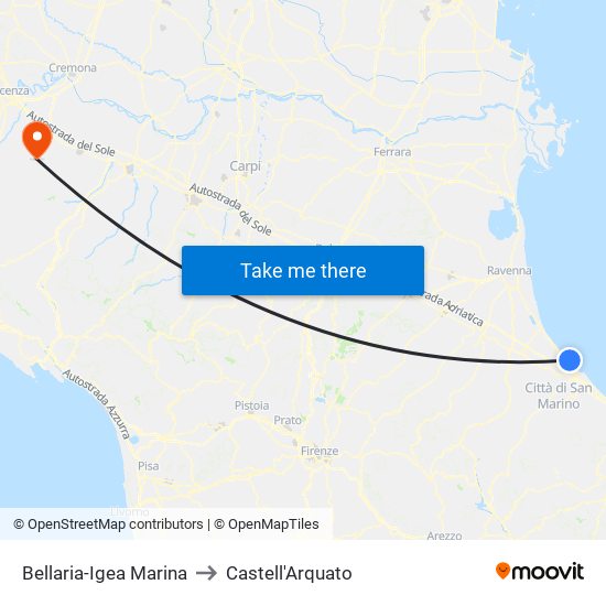 Bellaria-Igea Marina to Castell'Arquato map