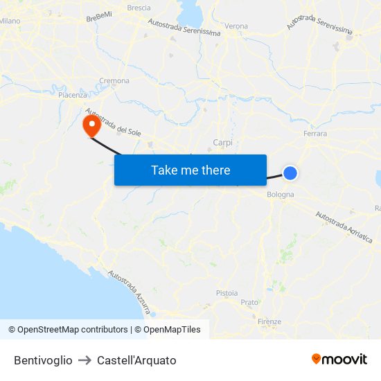 Bentivoglio to Castell'Arquato map