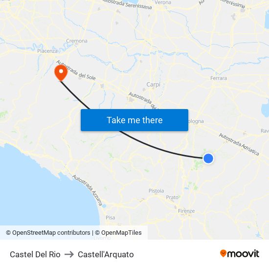 Castel Del Rio to Castell'Arquato map