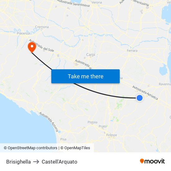 Brisighella to Castell'Arquato map