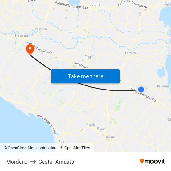 Mordano to Castell'Arquato map