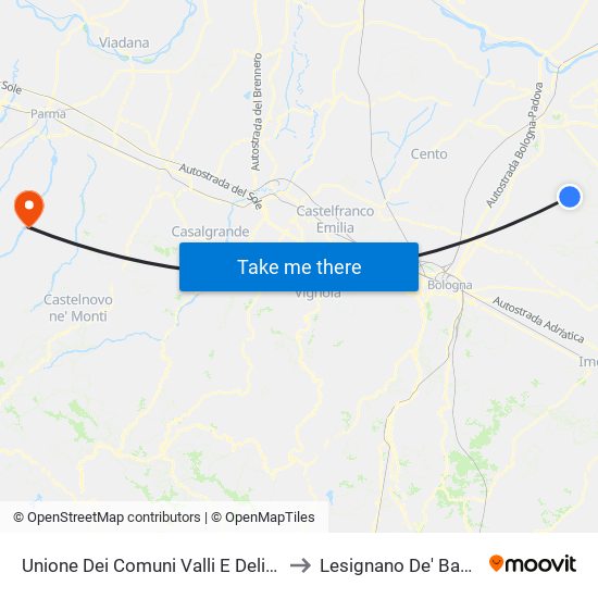 Unione Dei Comuni Valli E Delizie to Lesignano De' Bagni map
