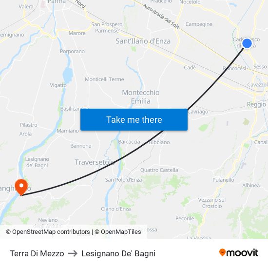 Terra Di Mezzo to Lesignano De' Bagni map