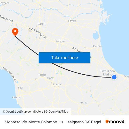 Montescudo-Monte Colombo to Lesignano De' Bagni map