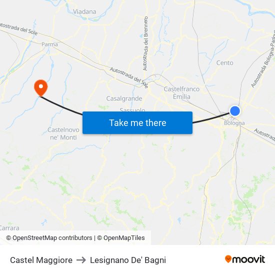 Castel Maggiore to Lesignano De' Bagni map