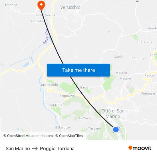 San Marino to Poggio Torriana map