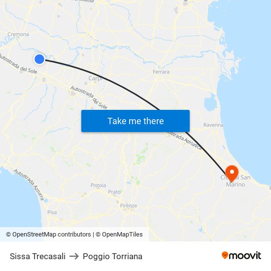 Sissa Trecasali to Poggio Torriana map