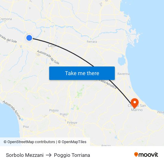 Sorbolo Mezzani to Poggio Torriana map
