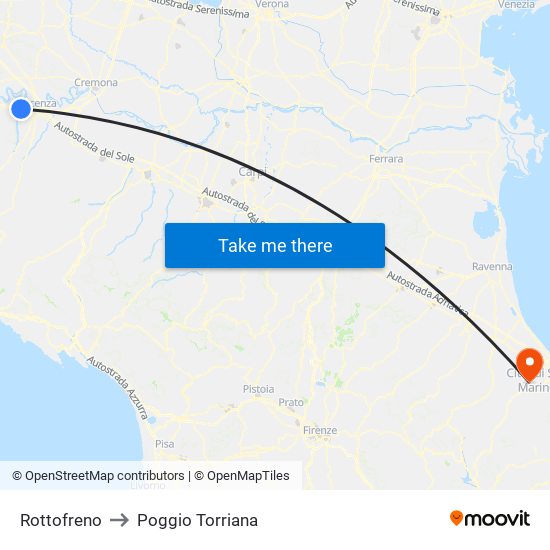 Rottofreno to Poggio Torriana map