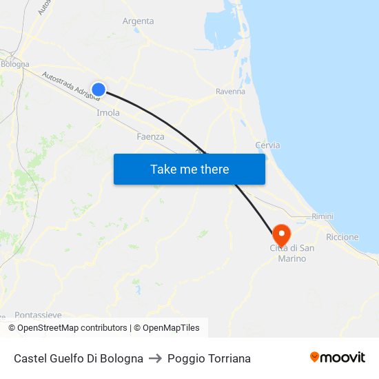 Castel Guelfo Di Bologna to Poggio Torriana map
