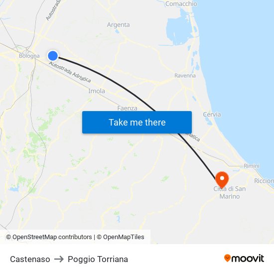 Castenaso to Poggio Torriana map