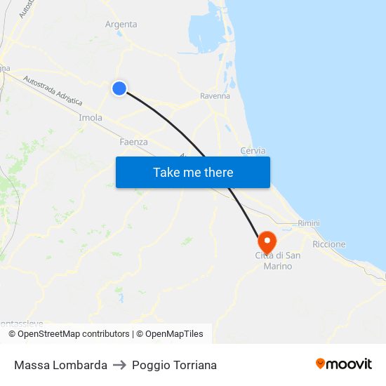 Massa Lombarda to Poggio Torriana map