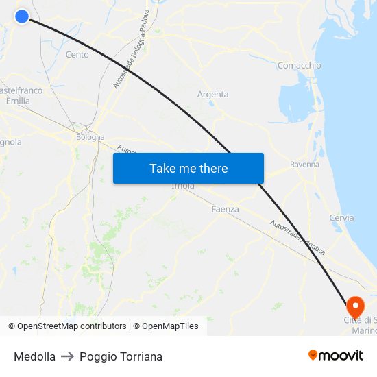 Medolla to Poggio Torriana map