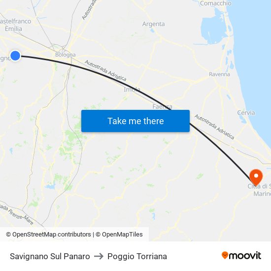 Savignano Sul Panaro to Poggio Torriana map