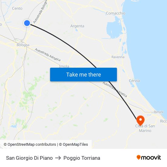 San Giorgio Di Piano to Poggio Torriana map