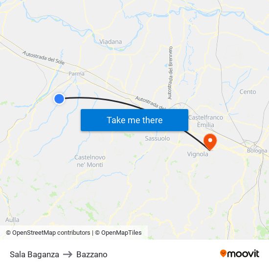 Sala Baganza to Bazzano map
