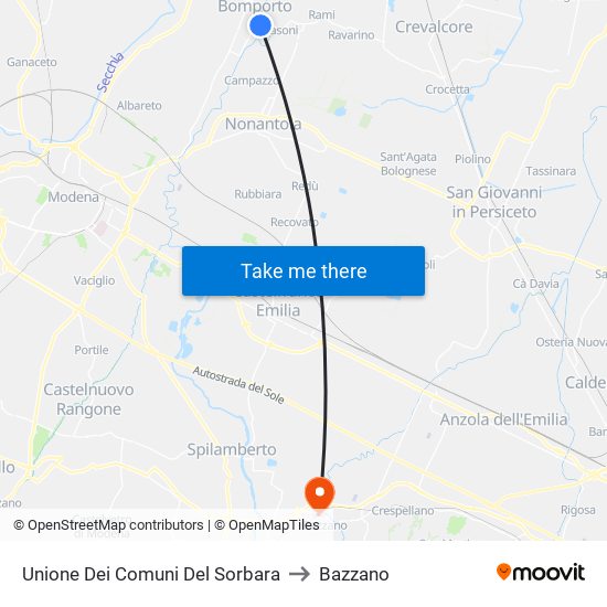 Unione Dei Comuni Del Sorbara to Bazzano map
