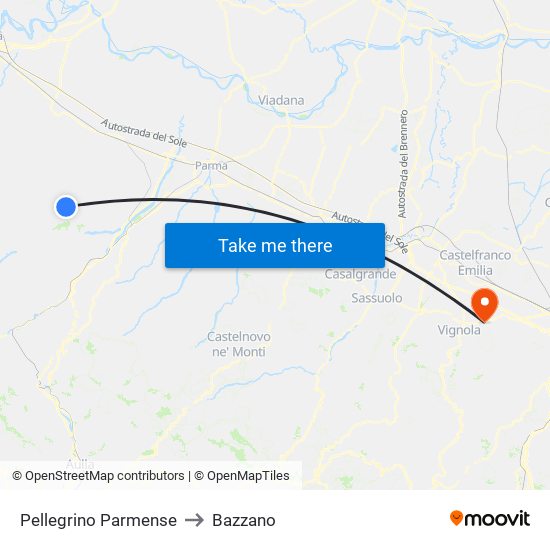 Pellegrino Parmense to Bazzano map