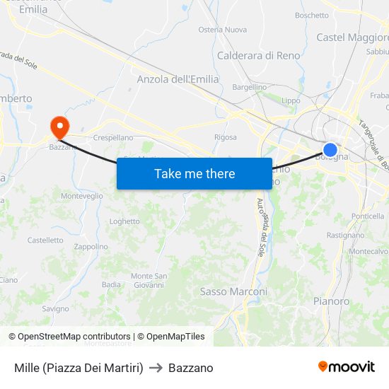 Mille (Piazza Dei Martiri) to Bazzano map