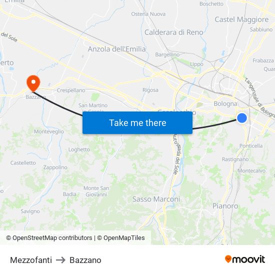 Mezzofanti to Bazzano map