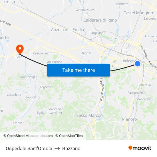 Ospedale Sant'Orsola to Bazzano map