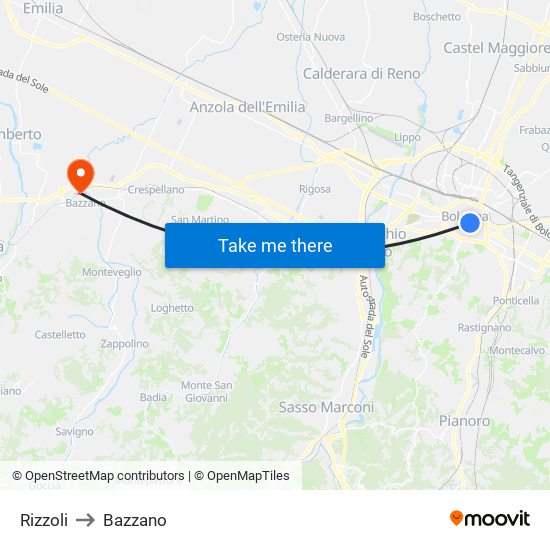 Rizzoli to Bazzano map