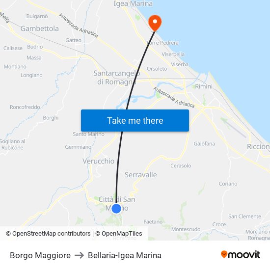 Borgo Maggiore to Bellaria-Igea Marina map