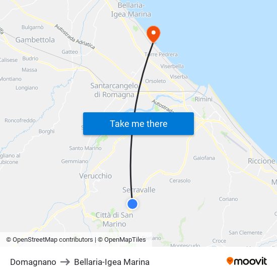 Domagnano to Bellaria-Igea Marina map