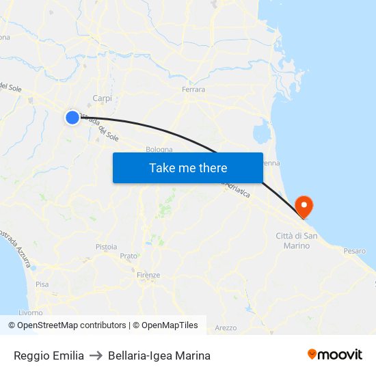Reggio Emilia to Bellaria-Igea Marina map