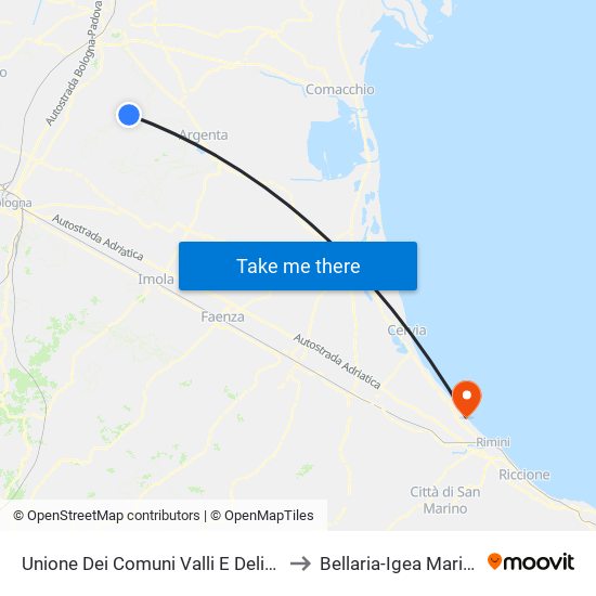 Unione Dei Comuni Valli E Delizie to Bellaria-Igea Marina map