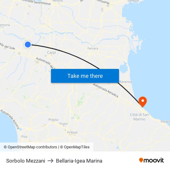 Sorbolo Mezzani to Bellaria-Igea Marina map