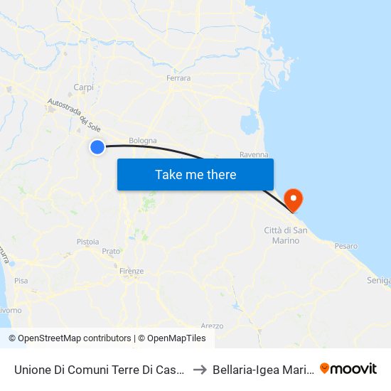 Unione Di Comuni Terre Di Castelli to Bellaria-Igea Marina map
