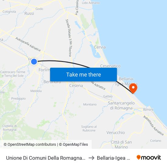 Unione Di Comuni Della Romagna Forlivese to Bellaria-Igea Marina map