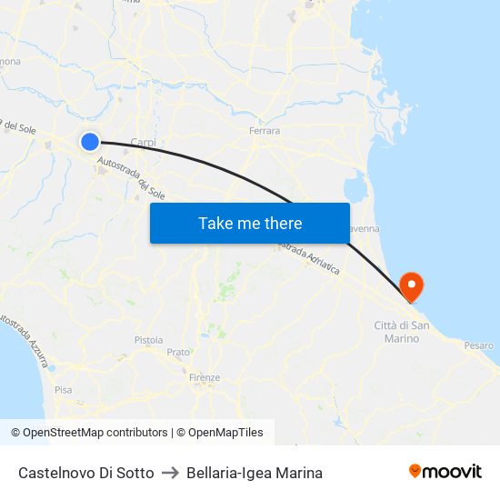 Castelnovo Di Sotto to Bellaria-Igea Marina map
