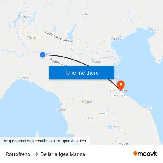 Rottofreno to Bellaria-Igea Marina map