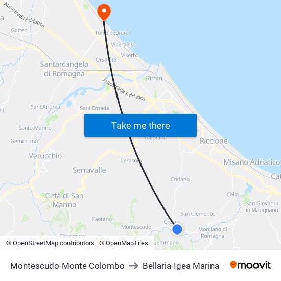 Montescudo-Monte Colombo to Bellaria-Igea Marina map