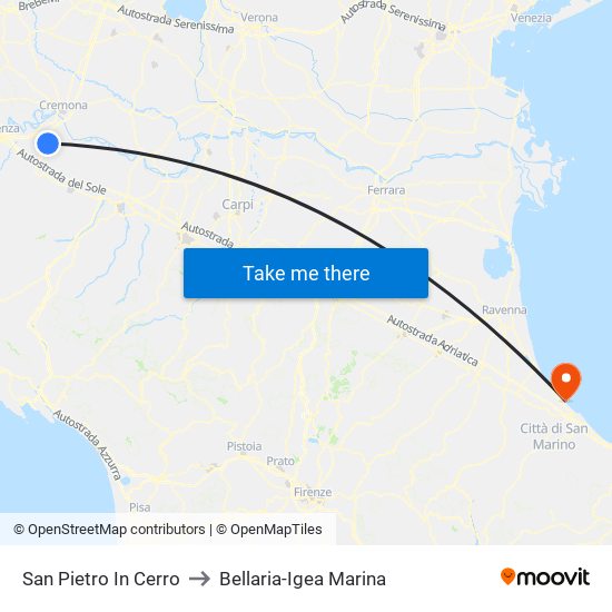 San Pietro In Cerro to Bellaria-Igea Marina map