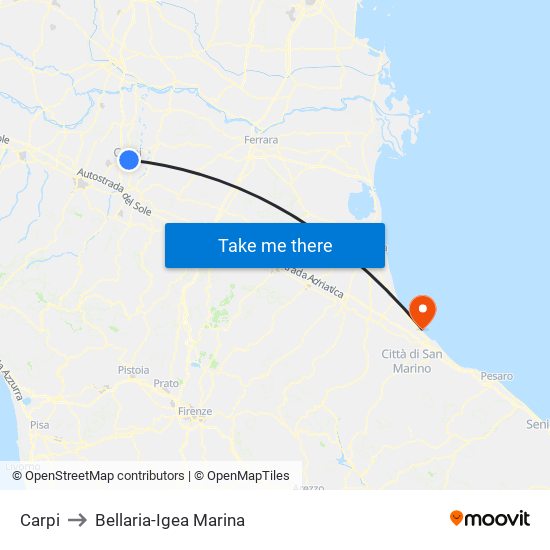 Carpi to Bellaria-Igea Marina map