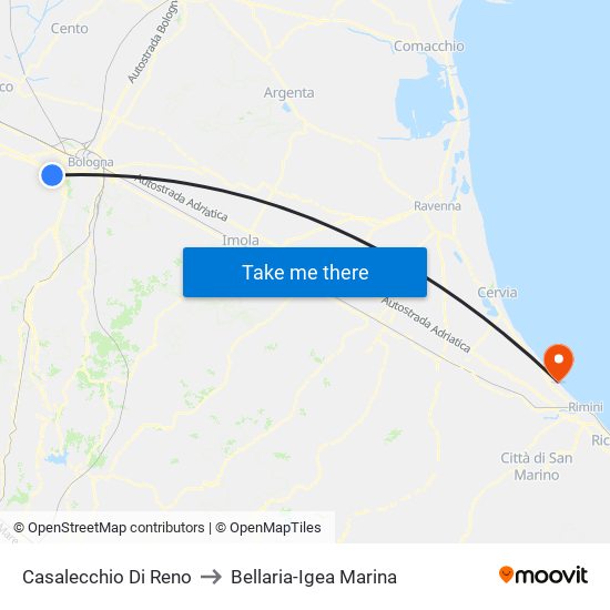 Casalecchio Di Reno to Bellaria-Igea Marina map