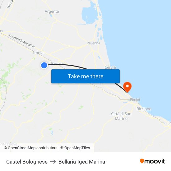 Castel Bolognese to Bellaria-Igea Marina map