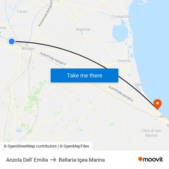 Anzola Dell' Emilia to Bellaria-Igea Marina map